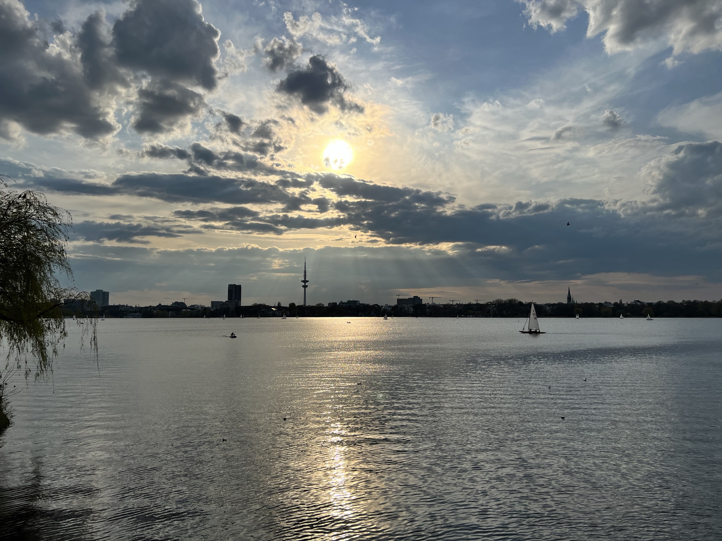 Sailboat on the Alster in late afternoon