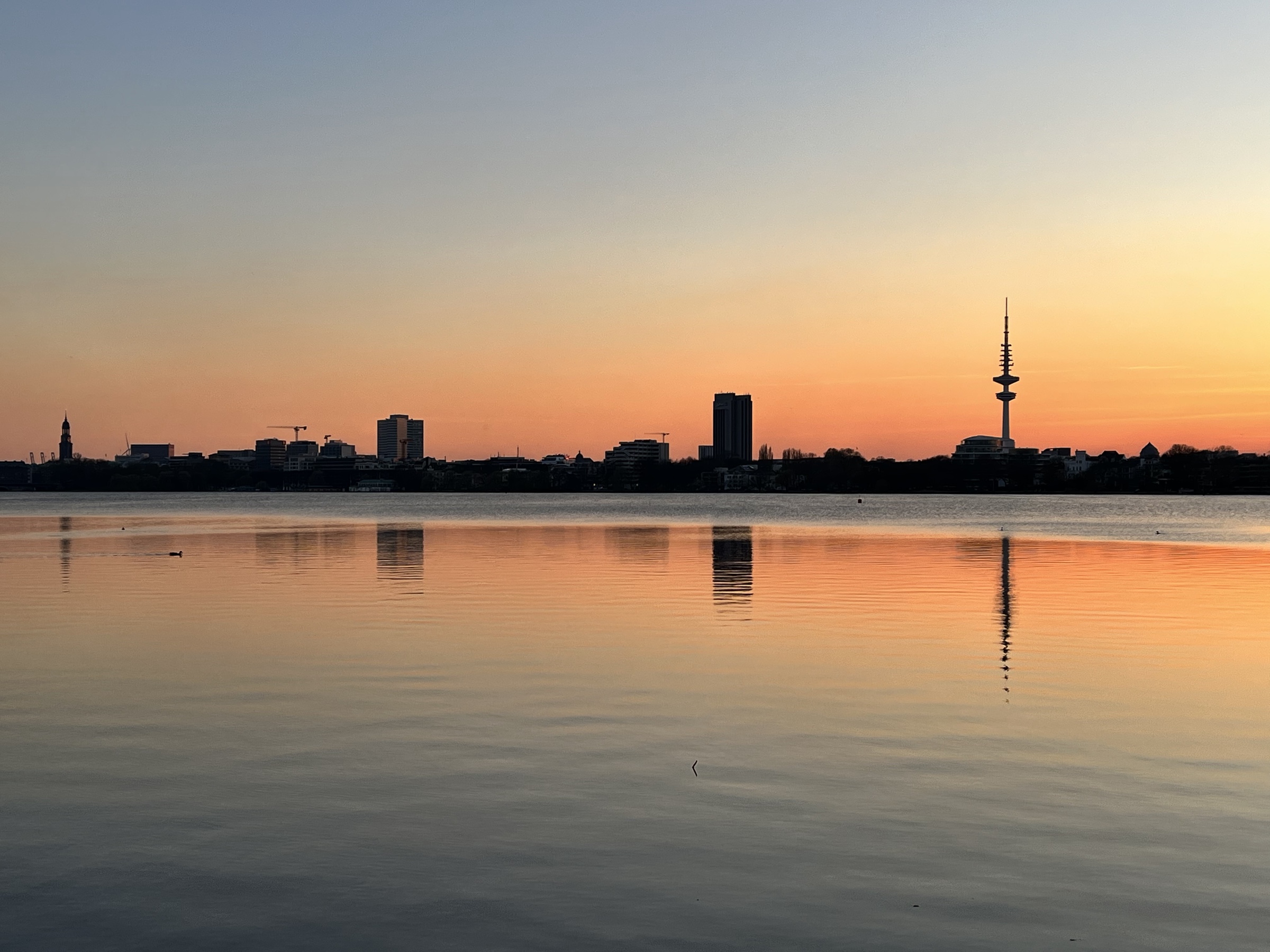Alster still water TV tower reflection