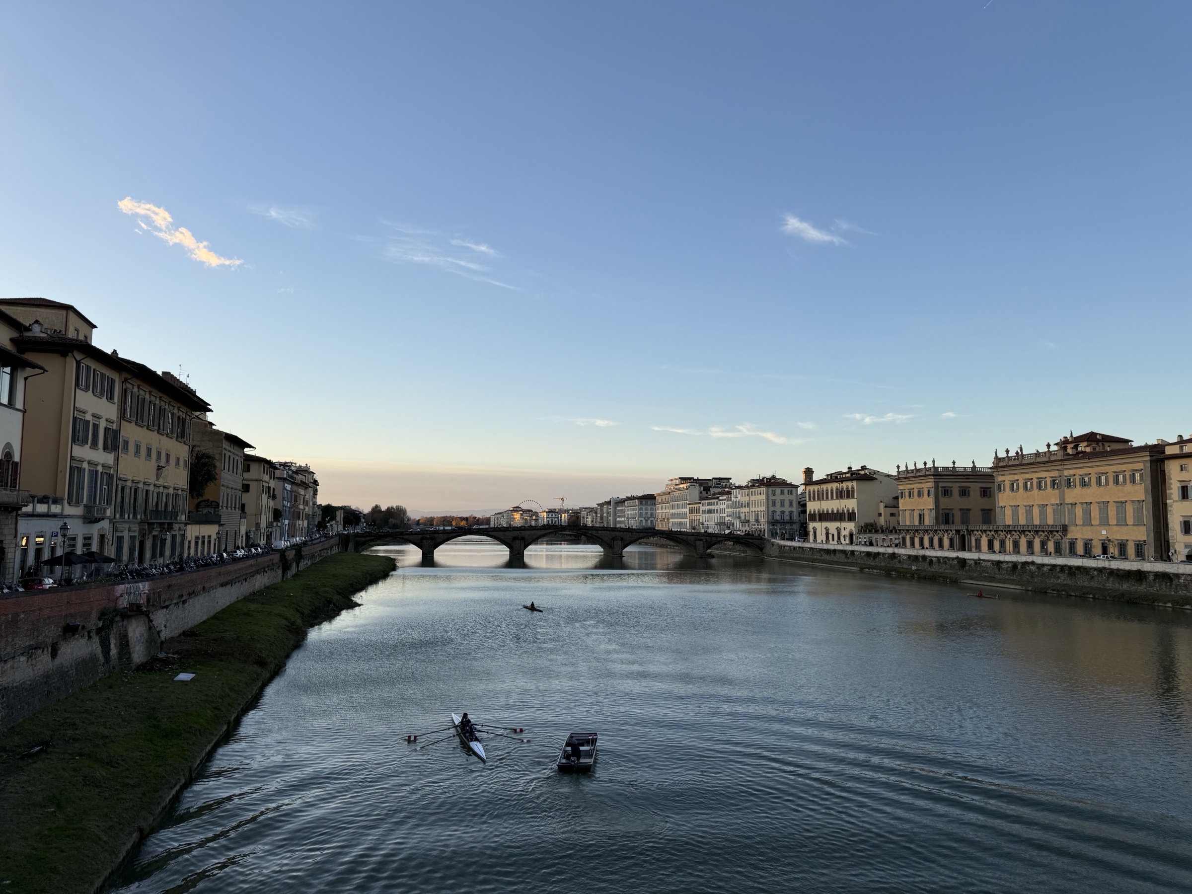 Rowers on the Arno at dusk