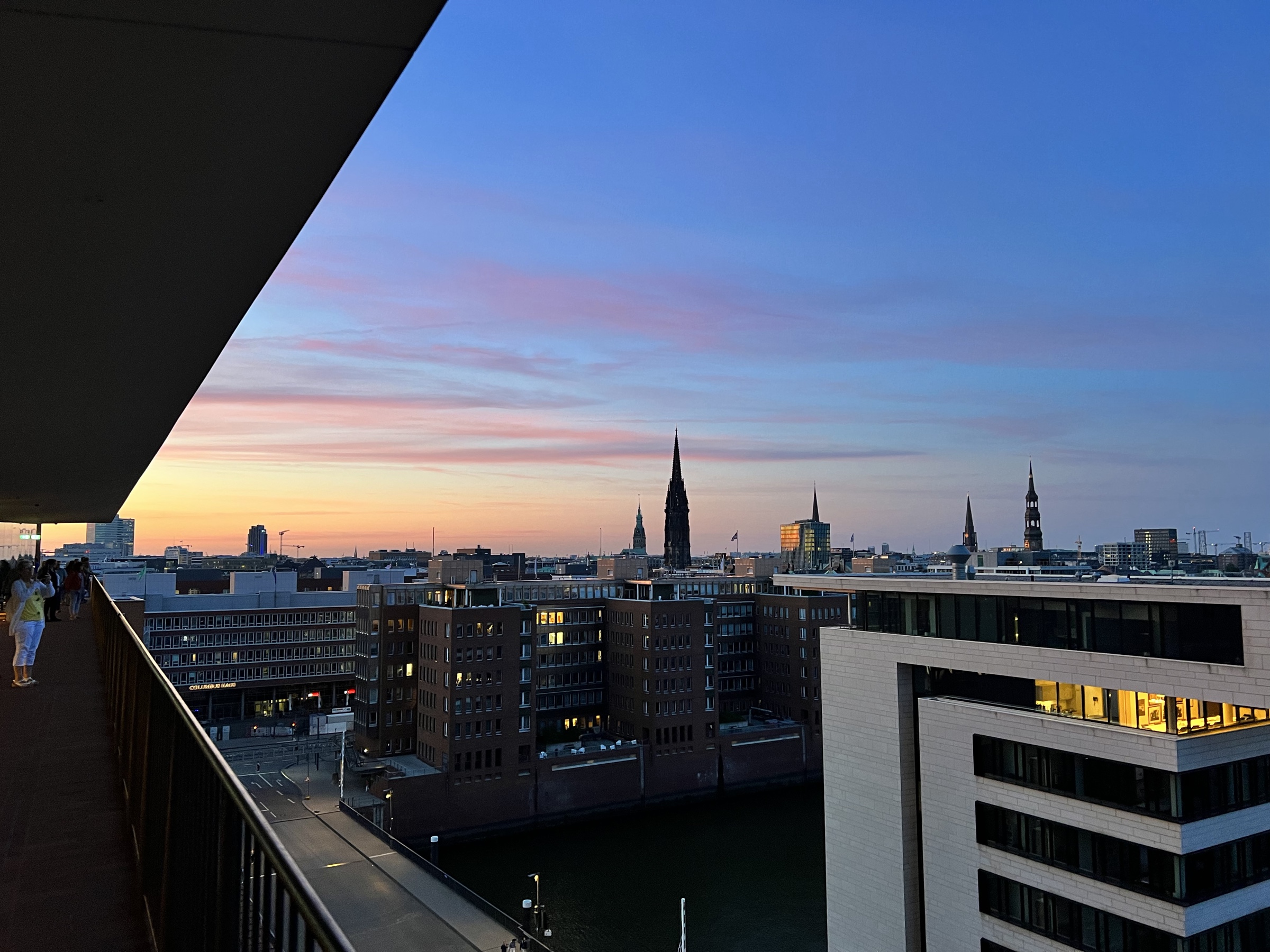 HafenCity with spires on horizon