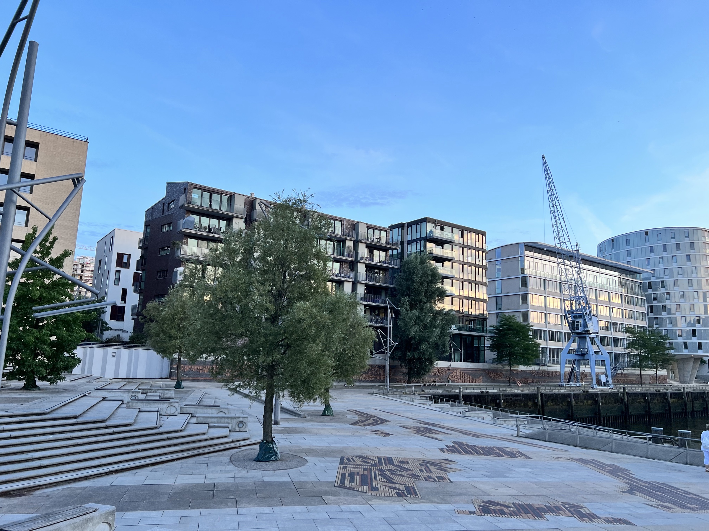 HafenCity square with blue harbor crane