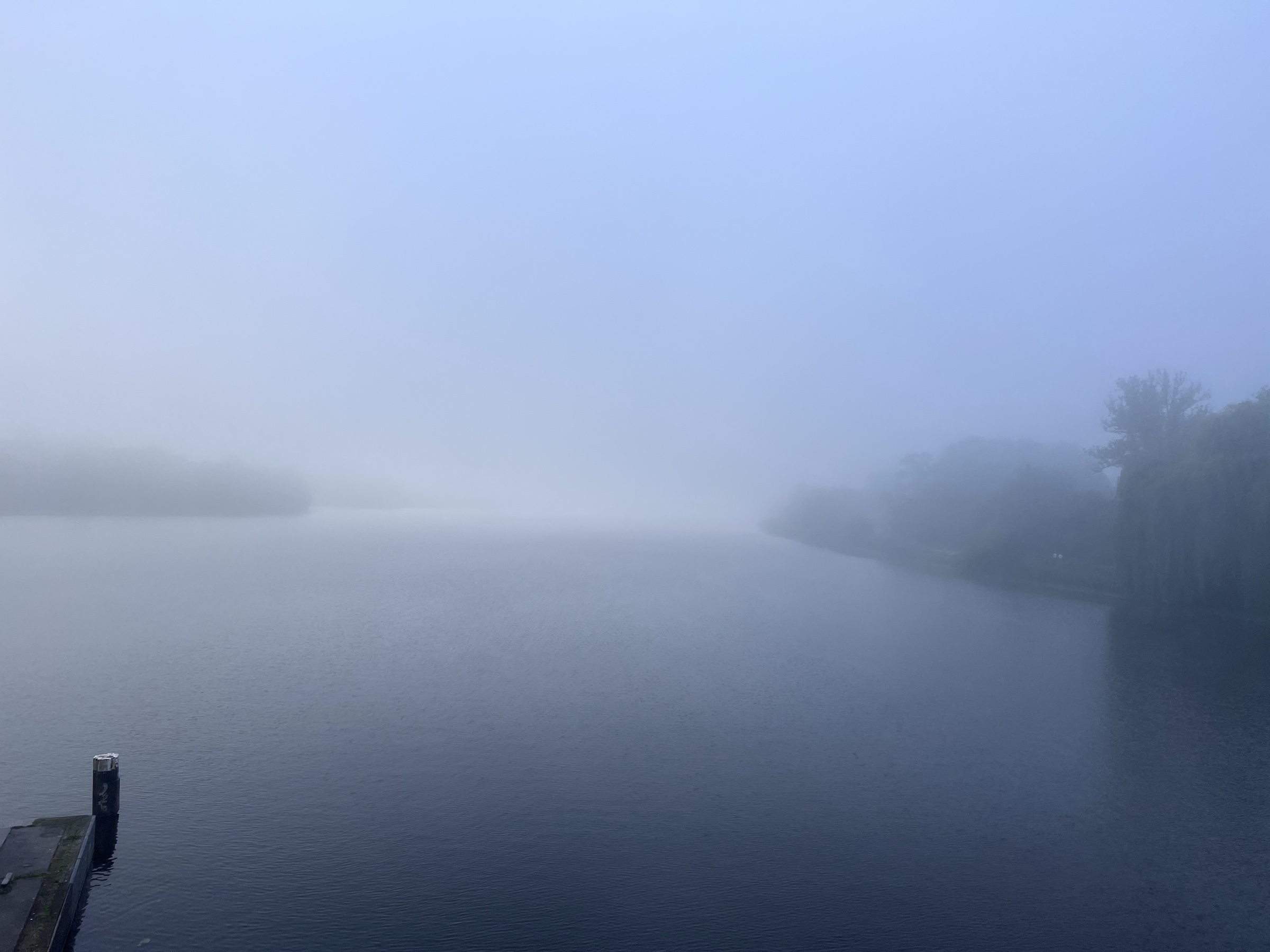 Hamburg canal in deep fog