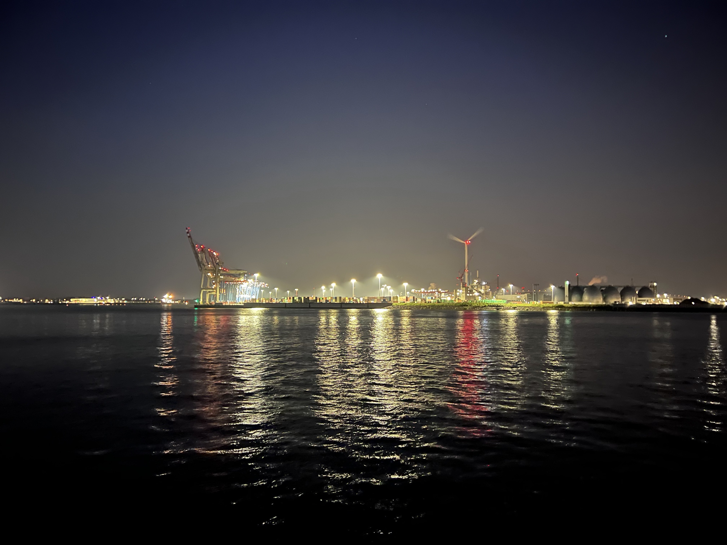 Harbor cranes at night