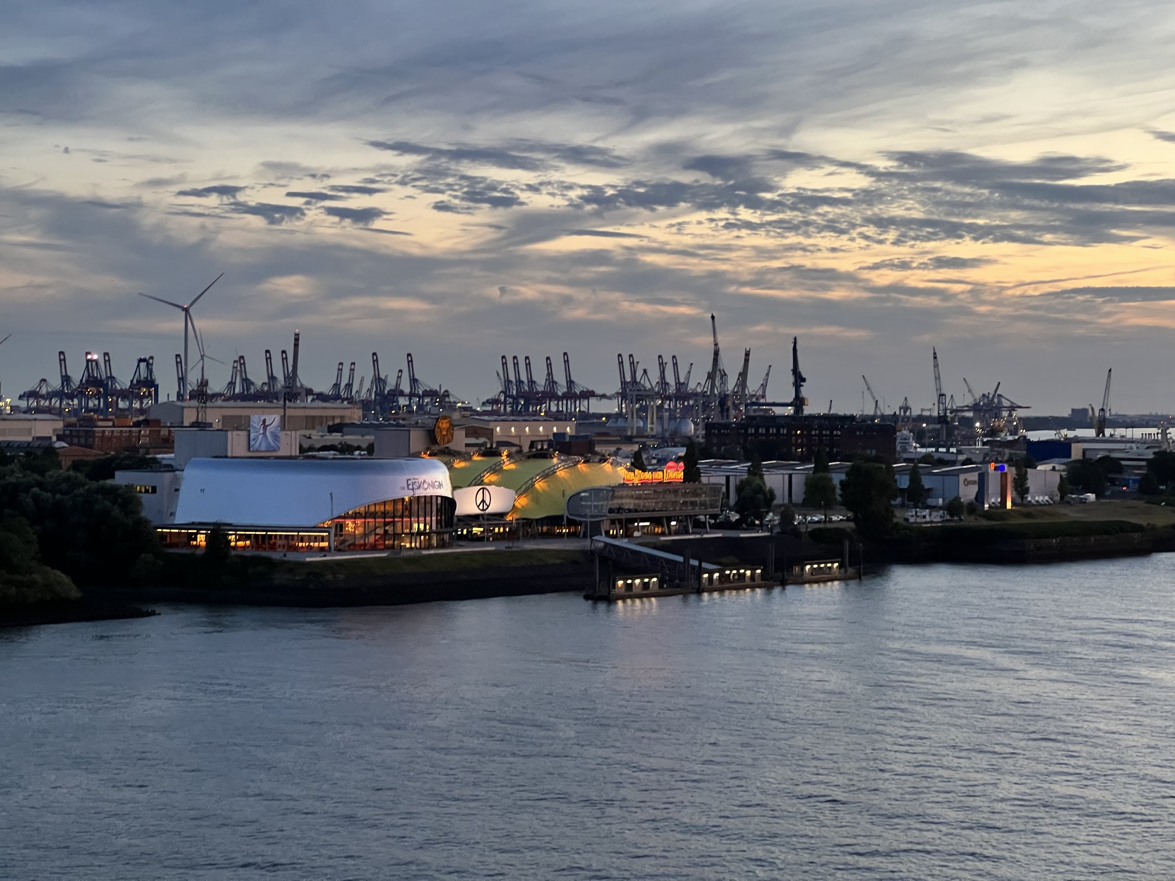 Hamburg musical theaters at sunset