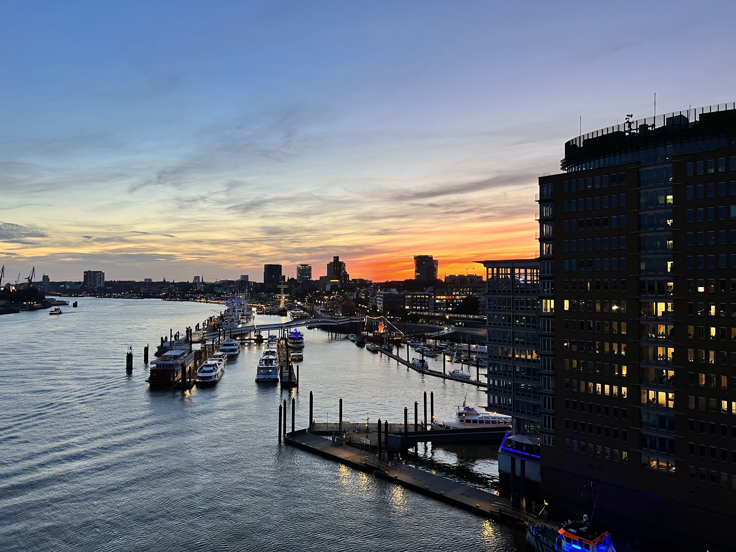 Landungsbrücken ferries at sunset